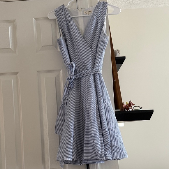 Maison Jules Dresses & Skirts - Maison Jules Blue and White Striped Wrap Dress